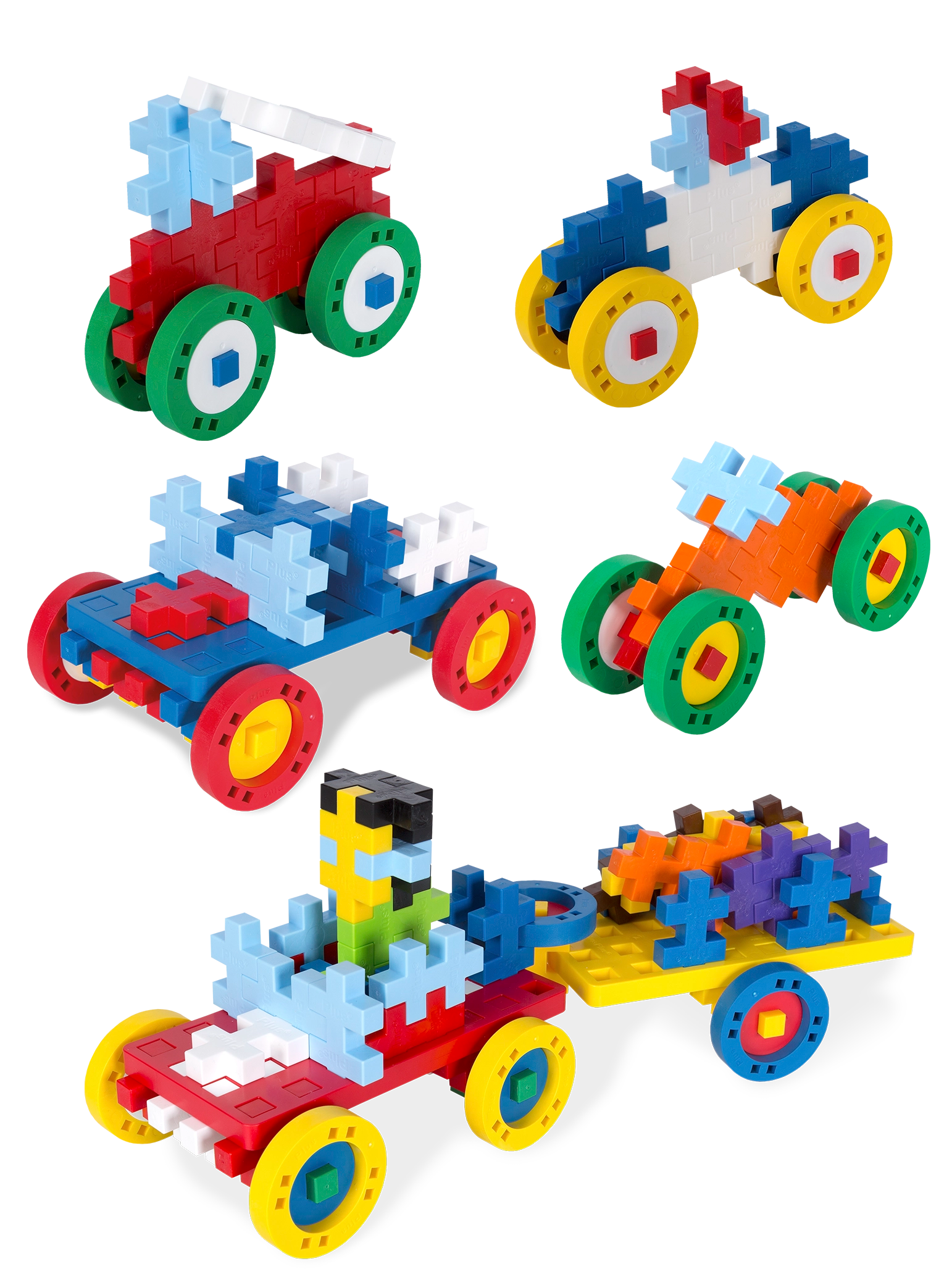 BIG Hjul – 4 Grå hjul med 4 blå och 4 röda navkapslar